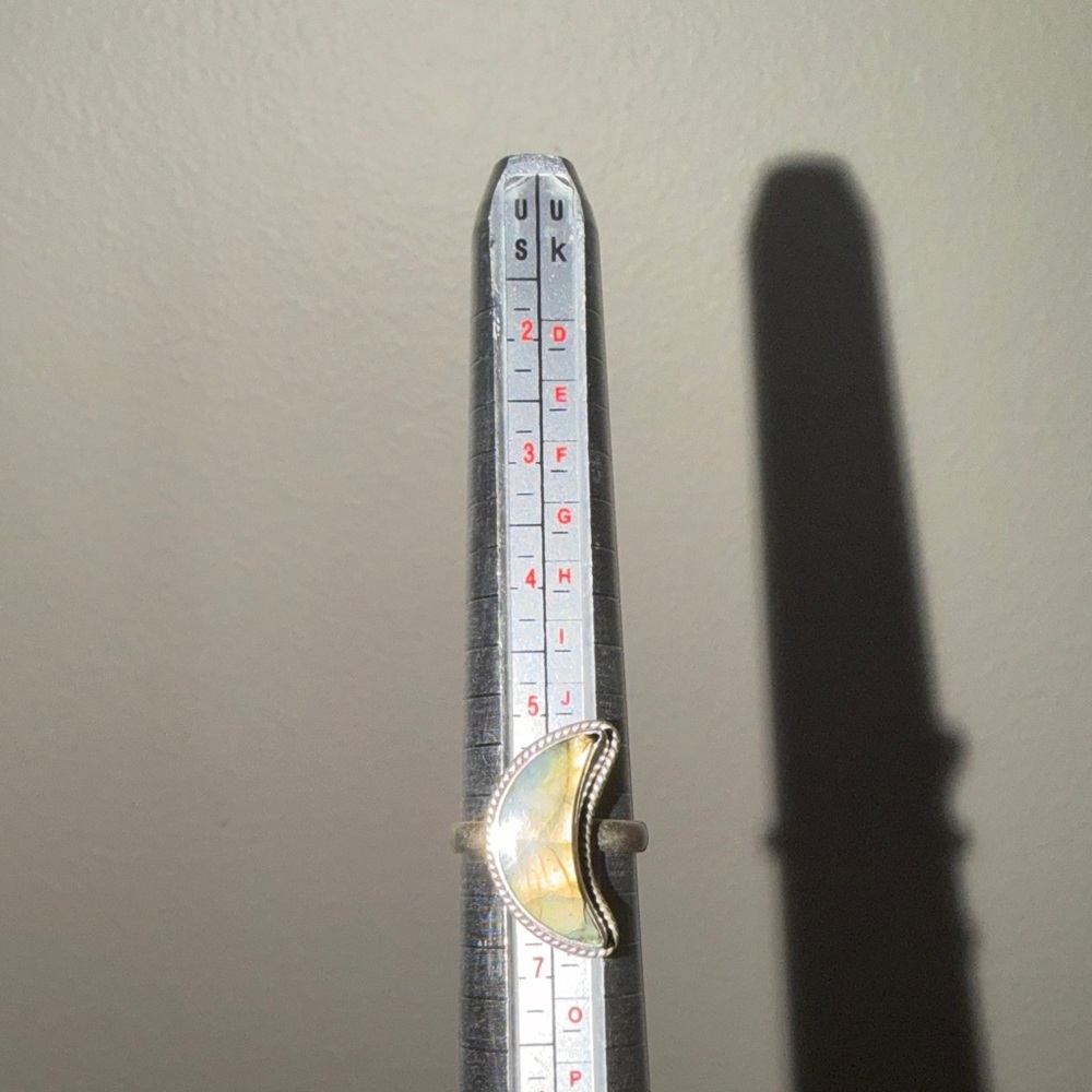 Natural Labradorite Solid 925 Moon Ring - image 3